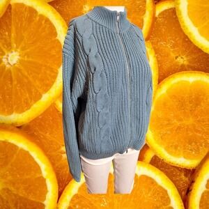 Haven Well Within Cable Knit Full Zip Sweater Jacket‎ Blue Cotton Blend M